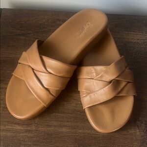 Seychelles Tan Leather Slide Sandals with Braided Straps